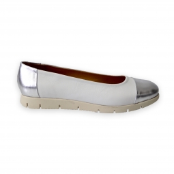 balerini albi cu argintiu din piele naturala romanesti - balerini mireasa