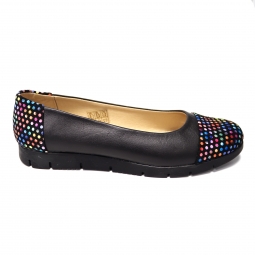 Balerini negri din piele naturala cu imprimeu multicolor