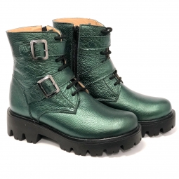 ghete dama verzi din piele naturala cu siret, fermoar si catarame Mateo Shoes