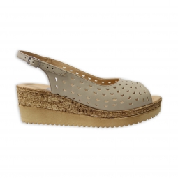 Sandale cu platforma bej perforate Amore50, Piele Naturala