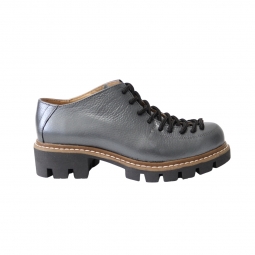 Pantofi gri pentru femei cu siret si talpa groasa Louisa09, Piele Naturala