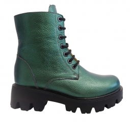 Bocanci dama verzi cu siret si fermoar si capse Rhea, Piele Naturala