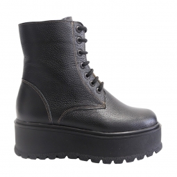 Ghete femei negre cu talpa inalta, siret si fermoar Amanda, Piele Naturala