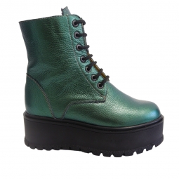 Ghete femei verzi cu talpa inalta, siret si fermoar Amanda, Piele Naturala