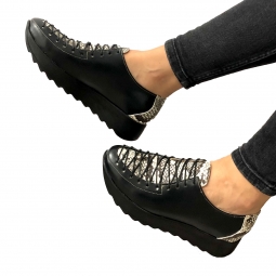 Pantofi dama sport negri cu siret din piele naturala Mateo Shoes