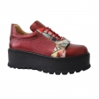 Pantofi Dama Rosii cu Imprimeu Multicolor, Platforma si Siret, Piele Naturala Amanda