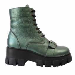 Bocanci cu talpa groasa verzi cu catarame Melania, Piele Naturala Bizonata