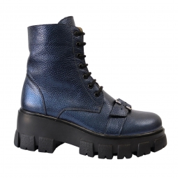 Ghete talpa inalta Albastre cu catarame Melania, Piele Naturala Bizonata