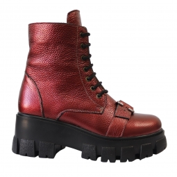 Bocanci cu talpa groasa rosii cu catarame Melania, Piele Naturala Bizonata