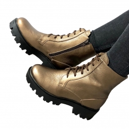 Ghete dama aurii cu siret si fermoar Rhea, Piele Naturala