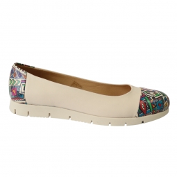 Balerini Bej pentru Femei, cu Talpa Joasa si Imprimeu Colorat, Piele Naturala