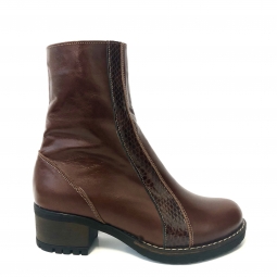 ghete dama din piele naturala maro imblanite cu toc si fermoar mateo shoes