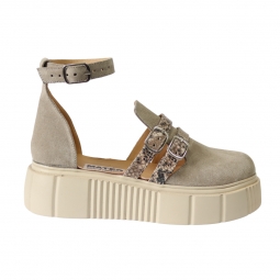 Sandale Dama Nude cu Talpa Inalta Giulia, Piele Intoarsa si Imprimeu Sarpe, cu Barete