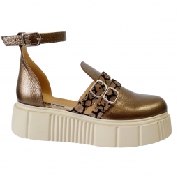 Sandale Aurii din Piele Naturala, cu Imprimeu, Catarame si Talpa Inalta Giulia