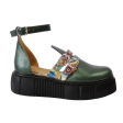 Sandale Dama cu Varf Inchis, Verzi cu Imprimeu Colorat, cu Platforma Giulia si Catarame, Piele Naturala