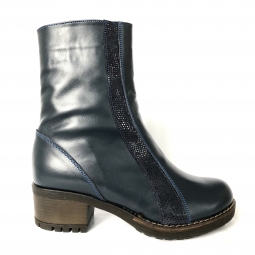 ghete dama din piele naturala albastre imblanite cu toc si fermoar mateo shoes