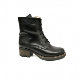 ghete dama cu toc, fermoar si siret din piele naturala negre imblanite mateo shoes