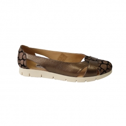 Balerini din Piele Naturala, Aurii cu Imprimeu si Talpa Joasa, cu Decupaje