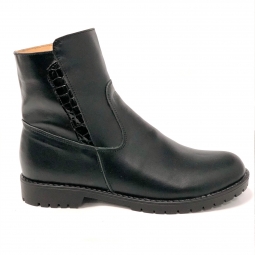 Ghete dama negre cu talpa joasa si fermoar din piele naturala