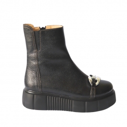 Ghete Femei din Piele Naturala, cu Fermoar, Talpa Inalta si Accesoriu Metalic, Piele Naturala