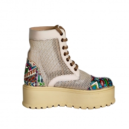 Ghete Nude de Vara, cu Plasa, Siret si Imprimeu Colorat, Piele Naturala