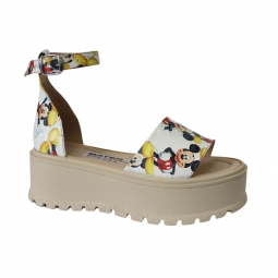 Sandale Mickey Mouse Femei, cu Talpa Inalta si Catarama, Piele Naturala