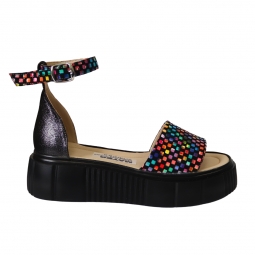 Sandale Piele Naturala pentru Femei, cu Imprimeu Colorat, Platforma si Catarama