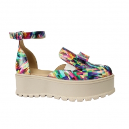 Sandale Femei cu Platforma, Imprimeu Multicolor, Piele Naturala