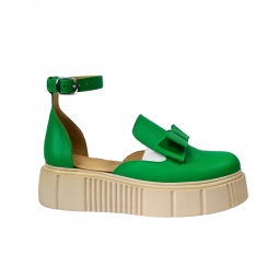 Sandale din Piele Naturala, Inchise, cu Platforma Verzi