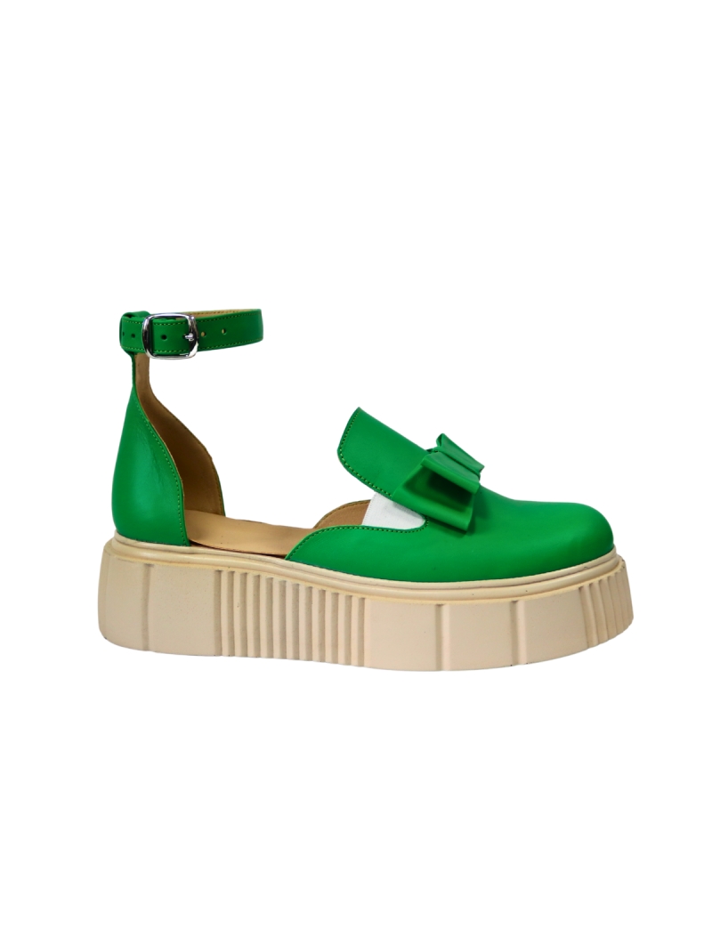 Sandale din Piele Naturala, Inchise, cu Platforma Verzi