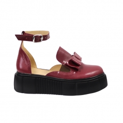 Sandale Femei din Piele Naturala, Visinii, cu Talpa Inalta