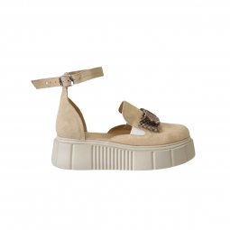 Sandale Nude din Piele Naturala, cu Platforma Giulia si Funda cu Imprimeu Sarpe