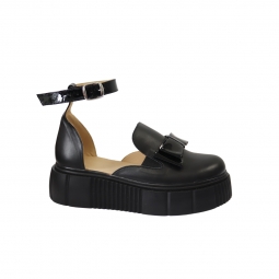 Sandale Negre cu Talpa Inalta Giulia, cu Funda, din Piele Naturala