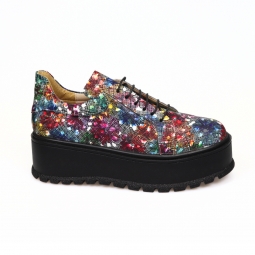 Pantofi Multicolori Dama din Piele Naturala, cu Siret si Talpa Inalta Amanda