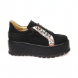 Pantofi Femei cu Platforma  Giulia, din Piele Naturala Neagra Velur si Imprimeu Colorat
