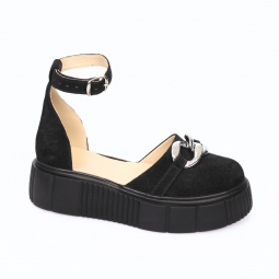 Sandale cu Varf Inchis si Talpa Inalta Giulia, din Piele Naturala Velur cu Accesoriu Metalic, Femei