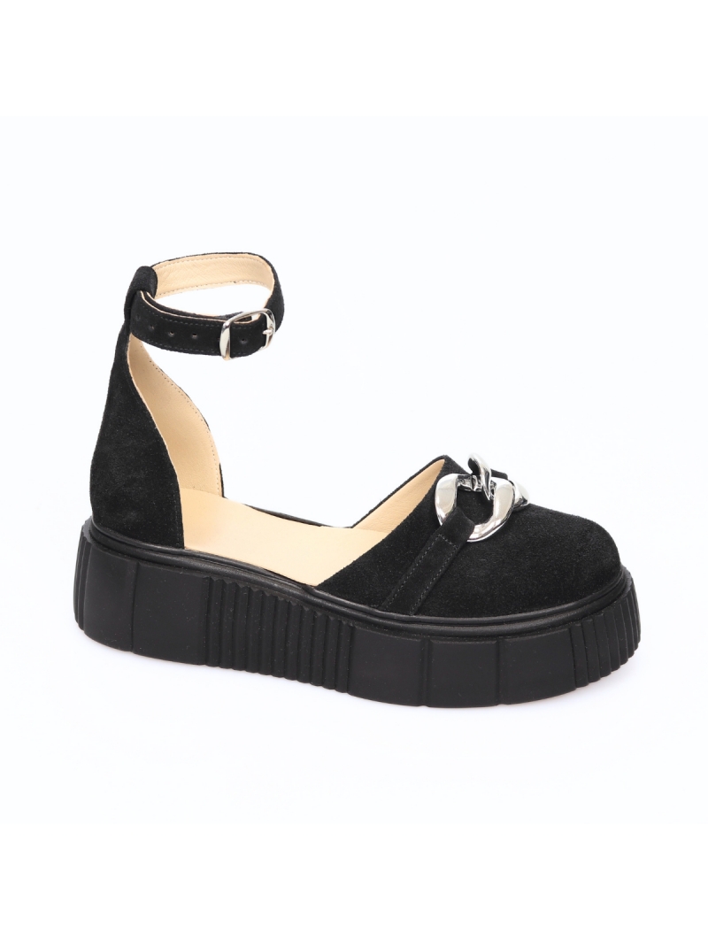 Sandale cu Varf Inchis si Talpa Inalta Giulia, din Piele Naturala Velur cu Accesoriu Metalic, Femei