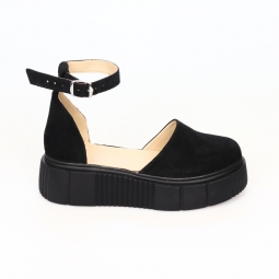 Sandale Negre cu Varf Inchis si Platforma Giulia din Piele Naturala Intoarsa, Femei