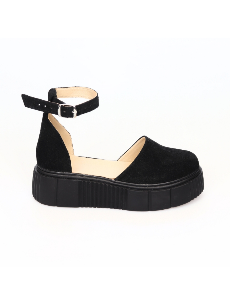 Sandale Negre cu Varf Inchis si Platforma Giulia din Piele Naturala Intoarsa, Femei