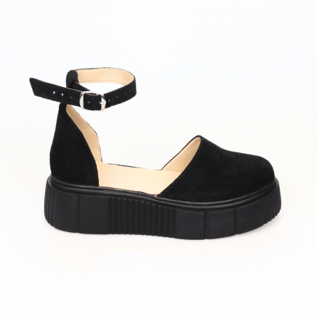 Sandale Negre cu Varf Inchis si Platforma Giulia din Piele Naturala Intoarsa, Femei
