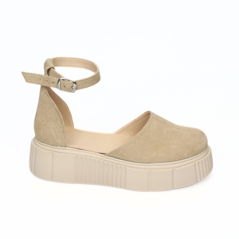 Sandale Femei cu Platforma Melania, din Piele Naturala Nude Velur, cu Varf Inchis