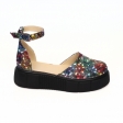 Sandale cu Platforma Giulia si Varf Inchis din Piele Naturala cu Imprimeu Colorat Pictat, Femei