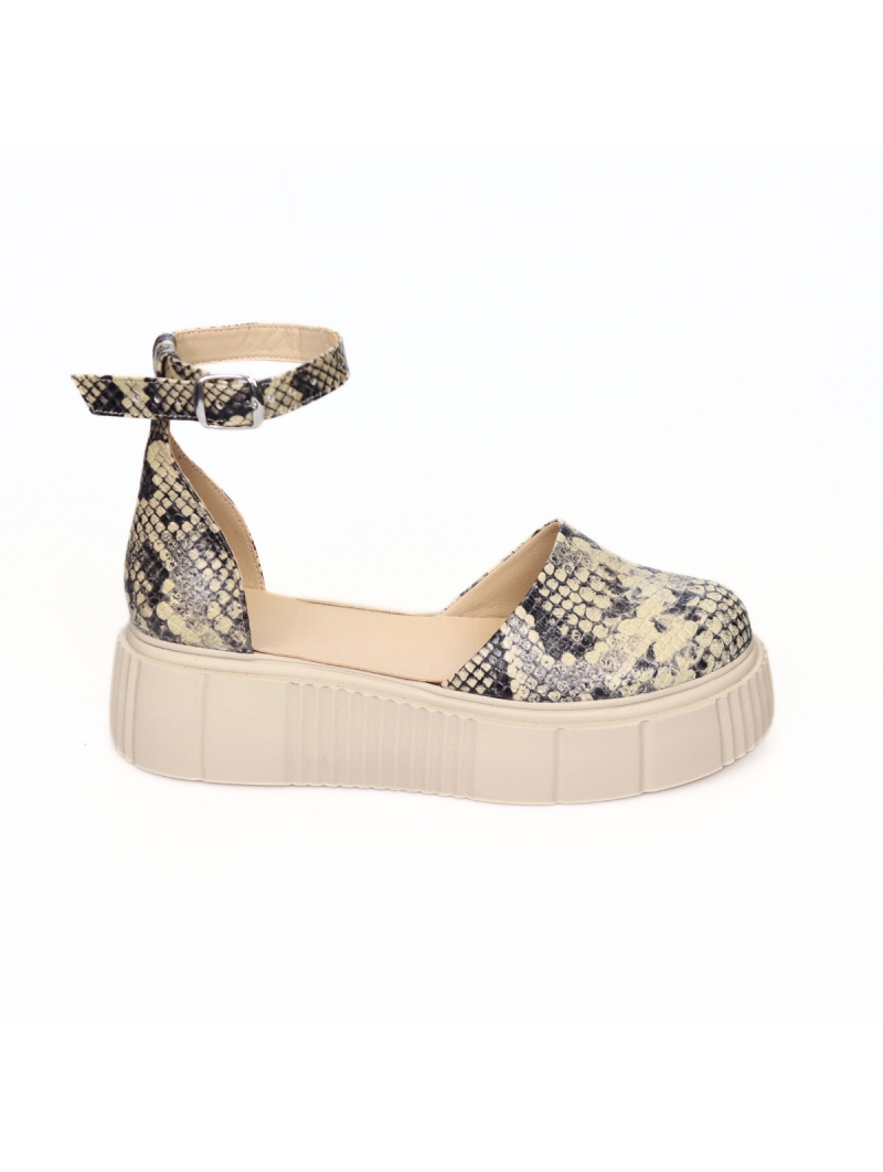 Sandale Imprimeu Sarpe din Piele Naturala cu Talpa Inalta Giulia si Varf Inchis, Femei