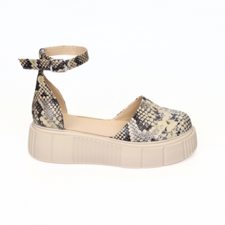 Sandale Imprimeu Sarpe din Piele Naturala cu Talpa Inalta Giulia si Varf Inchis, Femei
