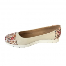 Balerini dama bej cu talpa joasa si imprimeu floral piele naturala