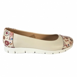 Balerini dama bej cu talpa joasa si imprimeu floral piele naturala