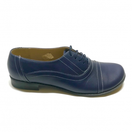 Pantofi dama lati albastricu siret Enea, Piele Naturala, Cusaturi in contrast