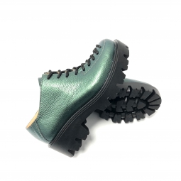 Pantofi dama verzi cu siret din piele naturala, talpa groasa