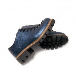 Pantofi dama albastri cu siret si talpa groasa miruna piele naturala