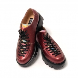 Pantofi dama rosu cu siret din piele naturala, talpa groasa